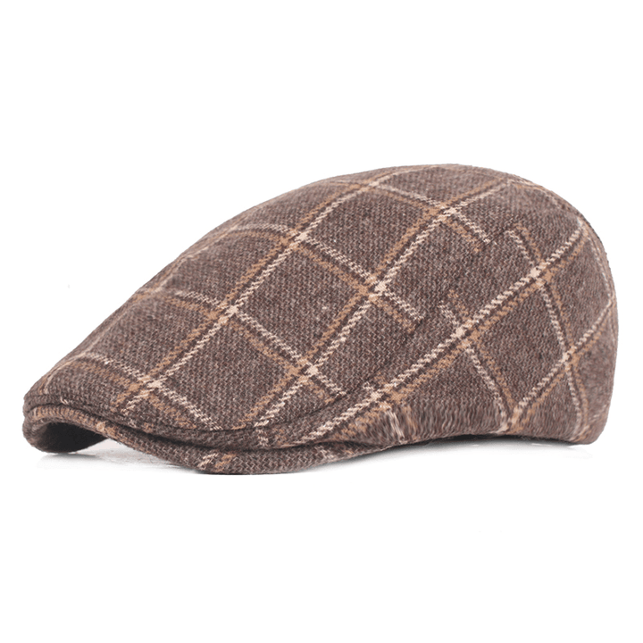 Mens Womens Winter Woolen Plaid Painter Beret Caps Outdor Adjustable Peaked Cap - MRSLM