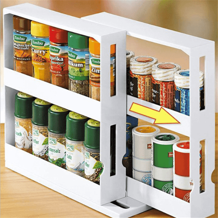 Multi-Function Movable Rotatable Food Condiment Storage Shelf Kitchen Spice Organizer Box Flavouring Tool Rack Camping Picnic - MRSLM