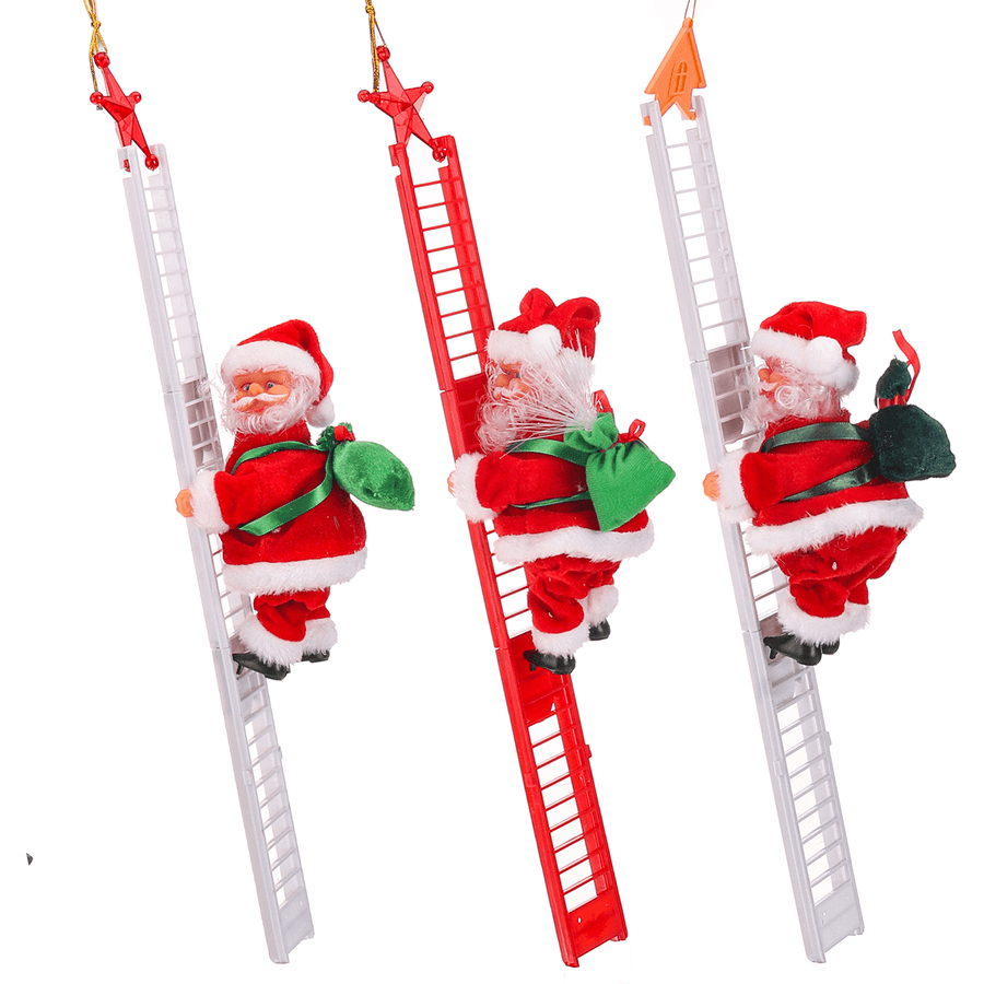 Christmas Santa Claus Climbing Ladder with Music Hanging Decoration Holiday Gift - MRSLM