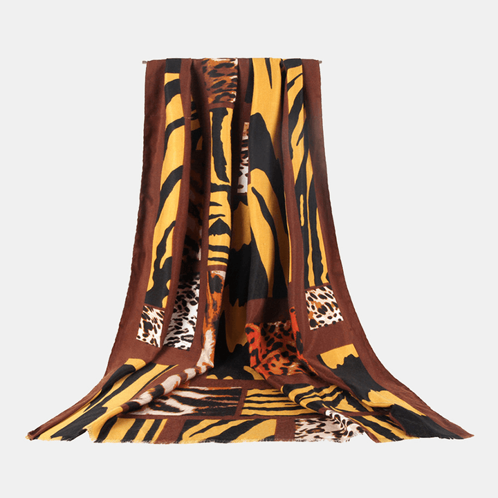 Women Double-Sided Satin Printed Zebra Leopard Pattern Scarf Autumn Winter Super Long Thicken Warmth Shawls Neckerchief - MRSLM