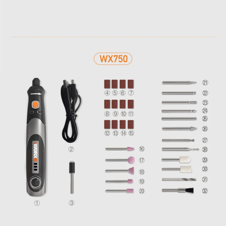 Worx 4V/8V Rotary Tool USB Charger Electric Mini Drill Engraving Grinding Polishing Machine Variable Speed Cordless Rotary Tool DIY Power Tools Accessories - MRSLM