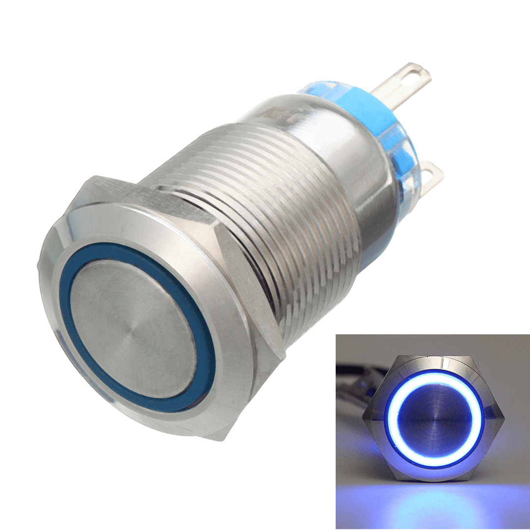 12V 5 Pin 19Mm Led Light Stainless Steel Push Button Momentary Switch Sliver - MRSLM