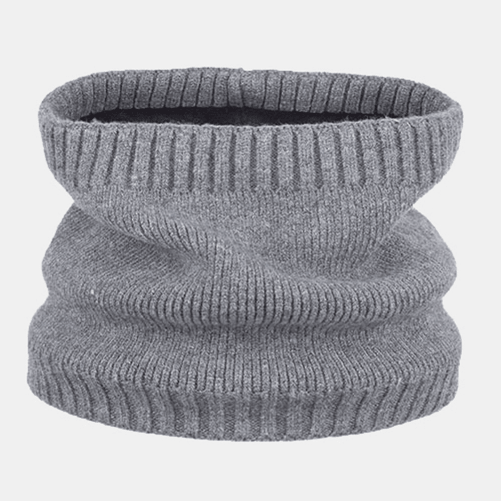 Unisex Thick Striped Iron Label Knitted Hat Scarf Set Autumn Winter plus Velvet Thicken Warm Bib Beanie Hat - MRSLM