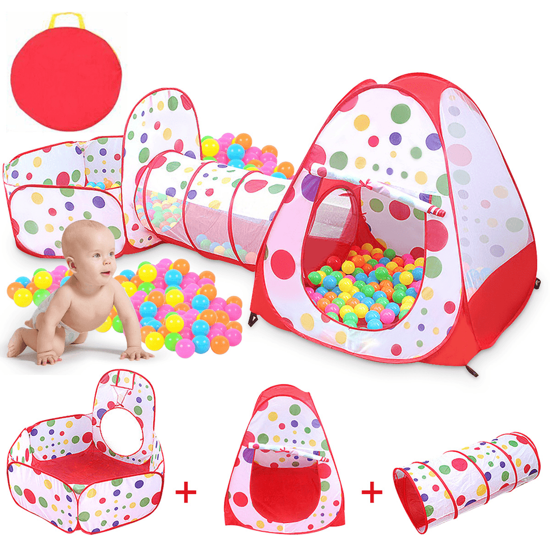 3-In-1 Kids Play Tent Baby Tunnel Game House Ball Pit Pool Indoor Outdoor Playground - MRSLM