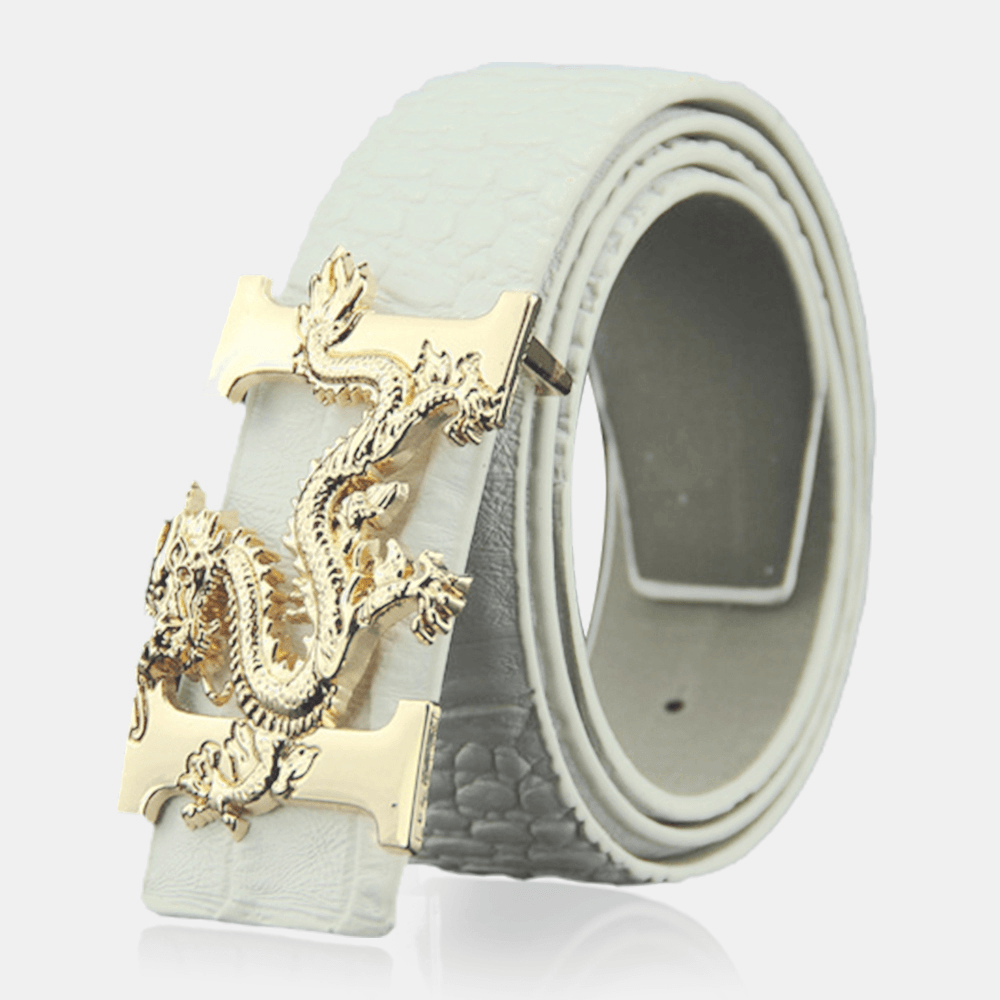 Men Faux Leather 135Cm Fashion Personality Alligator Pattern Gold Dragon Decor Belt - MRSLM