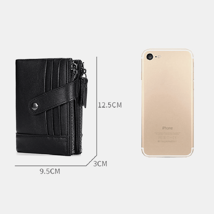 Men Genuine Leather Vintage RFID Blocking Zipper Coin Wallet - MRSLM