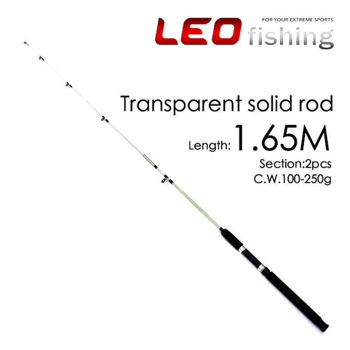 LEO Transparent Solid Fiber Glass Fishing Rod 1.35M 1.5M 1.65M 2 Sections Sea Fishing Pole - MRSLM