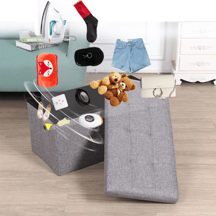 Folding Storage Ottoman Chair Seat Stool Chest Toy Storage Box Linen Look - MRSLM