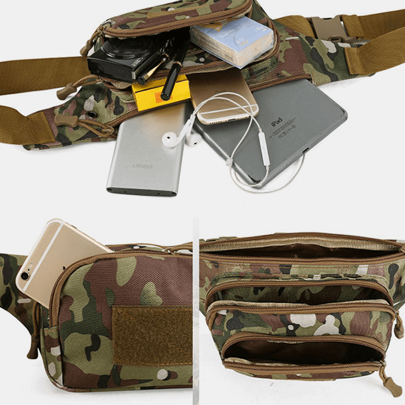 Men Nylon Multi-Carry Multi-Pocket Outdoor Tactical Camouflage Riding Waist Bag Shoulder Bag Chest Bag - MRSLM