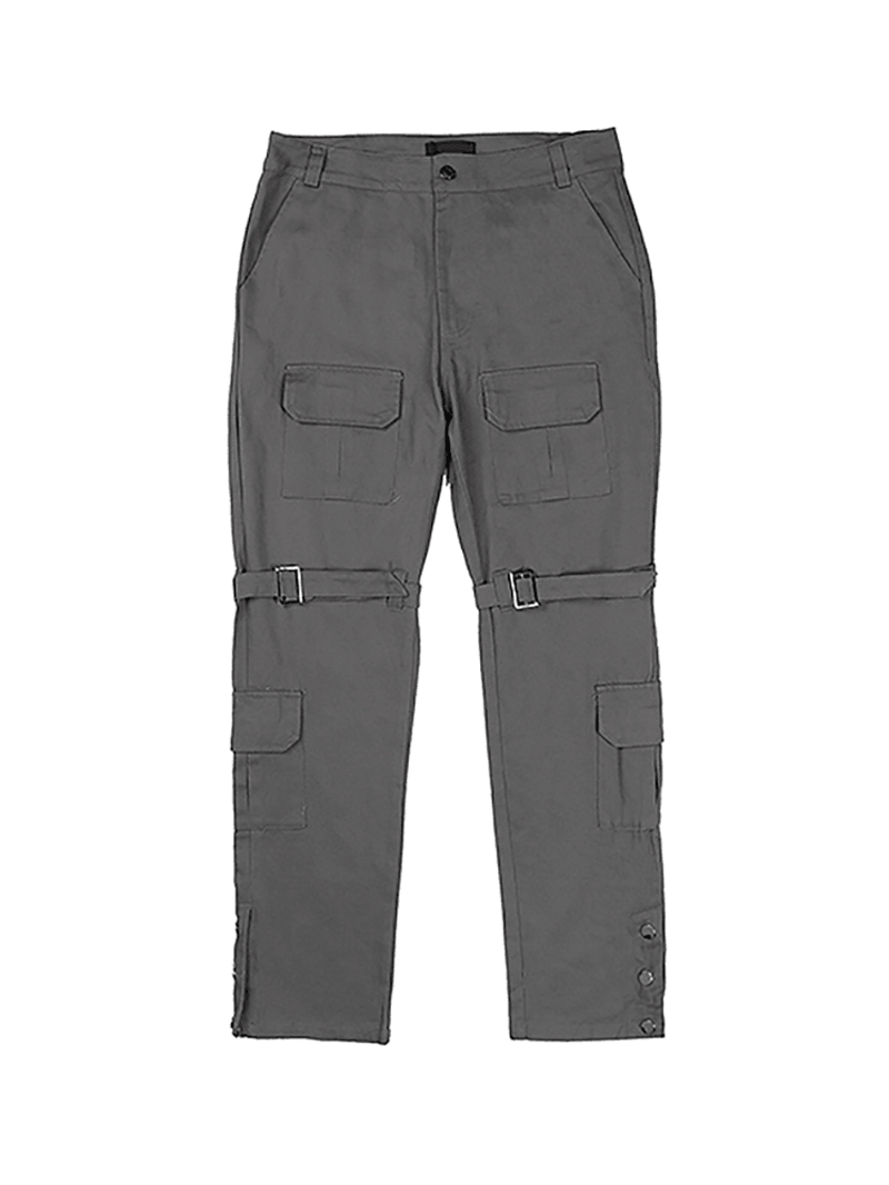 Straight-Breasted Cargo Pants with Multi-Pocket Straps - MRSLM