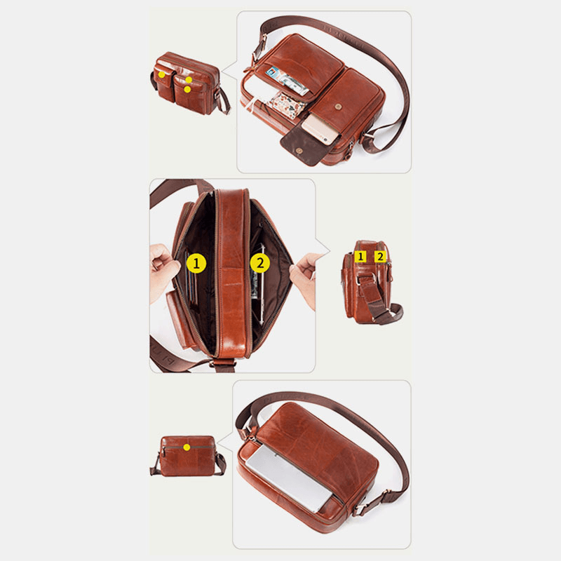 Men Genuine Leather Large Capacity Crossbody Bag Business Bag for Outdoor Business - MRSLM