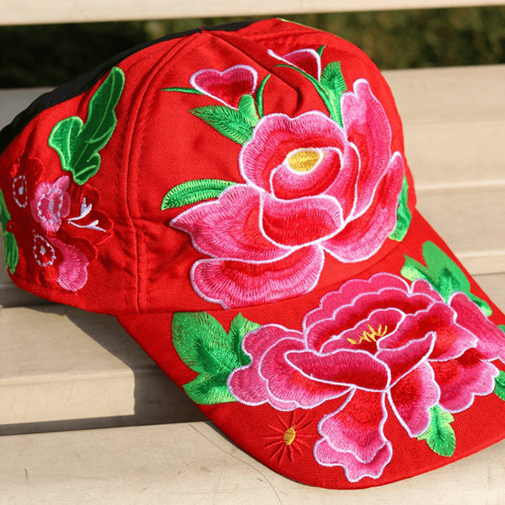 Women Flower Embroidery Sunscreen Sun Hat Duck Hat Baseball Cap - MRSLM