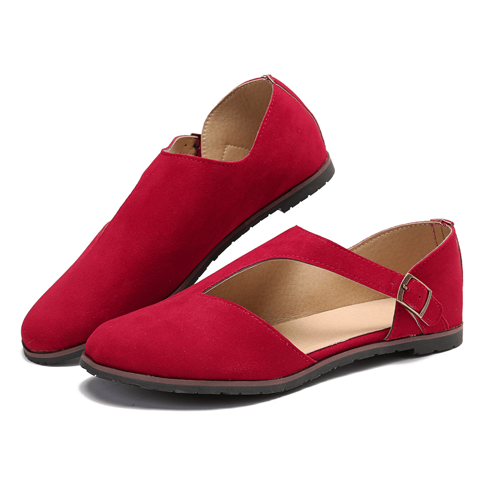 Women Comfy Suede Buckle Pure Color Flats - MRSLM