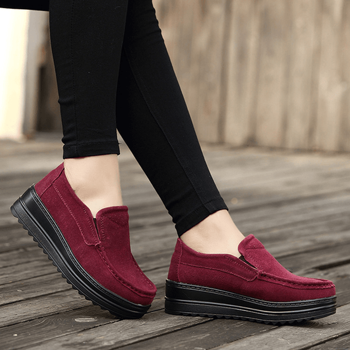 Women Wedge Heel Platforms Casual Suede round Toe Shoes - MRSLM