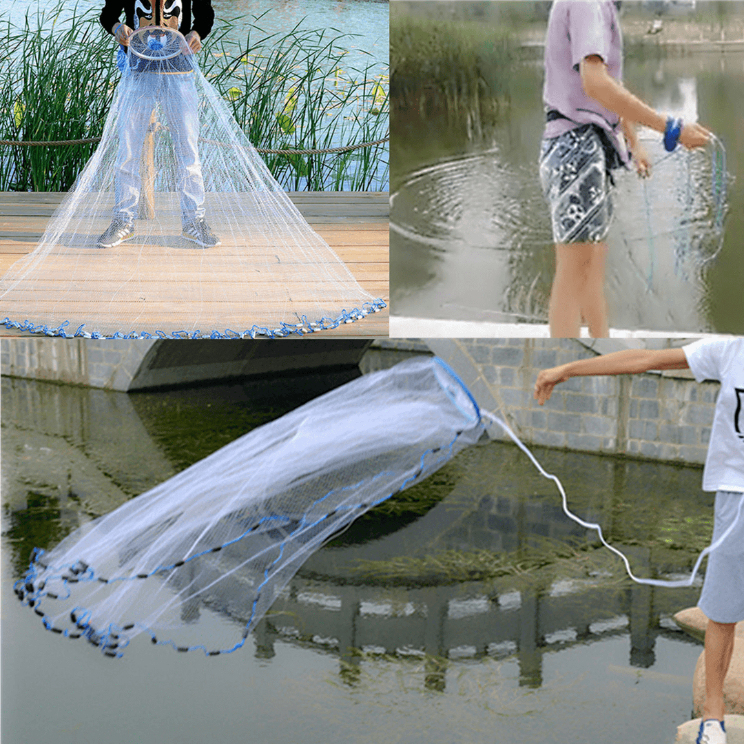 3Mx1.5M Nylon Monofilament Hand Throw Fishing Net Spin Bait Casting Sinker Small Mesh Equipment - MRSLM