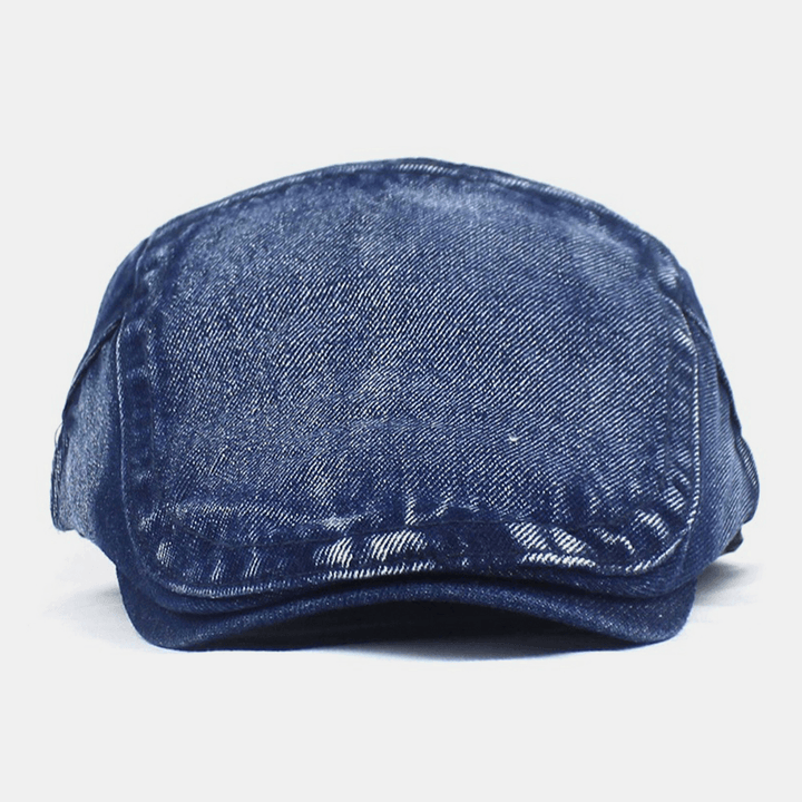 Men Made-Old Denim Solid Retro Casual Sunshade Forward Hat Beret Hat Flat Hat - MRSLM