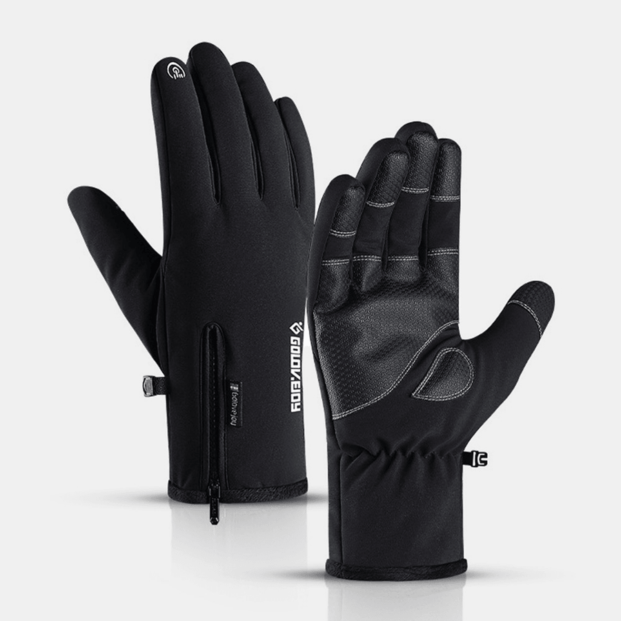 Unisex Outdoor Sports plus Velvet Thicken Windproof Cold Proctection Warm Zipper Touch Screen Gloves Winter Riding Mountaineering Ski Gloves - MRSLM