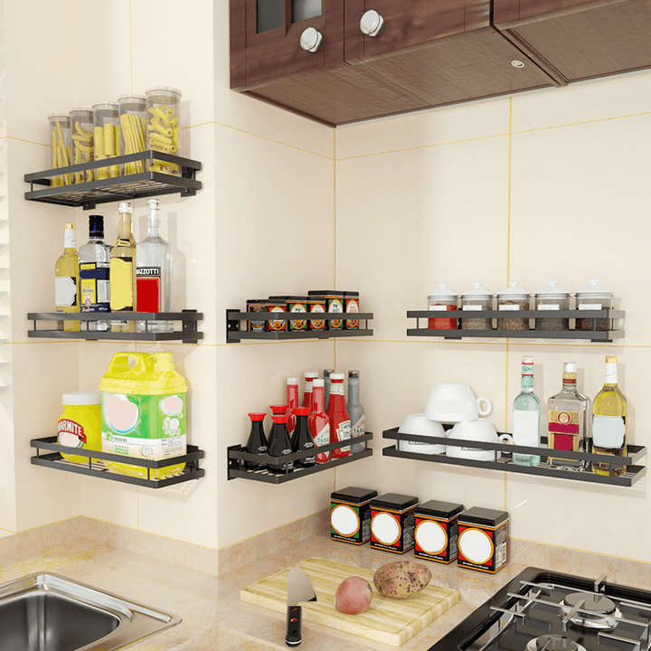 Kitchen Wall Shelf Storage Organizer Shelf Spice Rack Punch Free Storage Rack - MRSLM