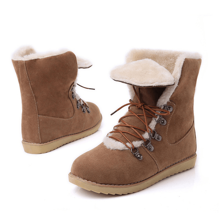 US Size 5-12 Winter Women Flat Boots Keep Warm Casual Lace up Snow Boots - MRSLM