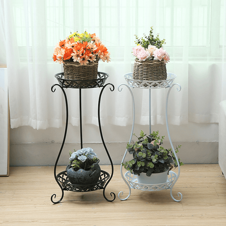 2 Tiers Metal Pot Flower Shelf Plant Stand Rack Display Indoor Outdoor - MRSLM