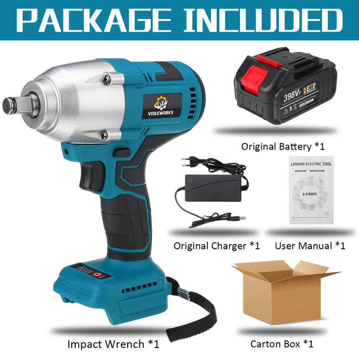 398VF 600N.M High Torque Brushless Cordless Electric Impact Wrench 1/2" Square Drive W/ None/1/2 Battery for Makita - MRSLM