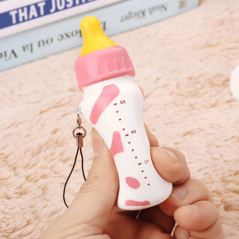 Squishy Milk Nursing Bottle Toy Cute Kawaii Phone Bag Strap Pendant 10X4Cm - MRSLM