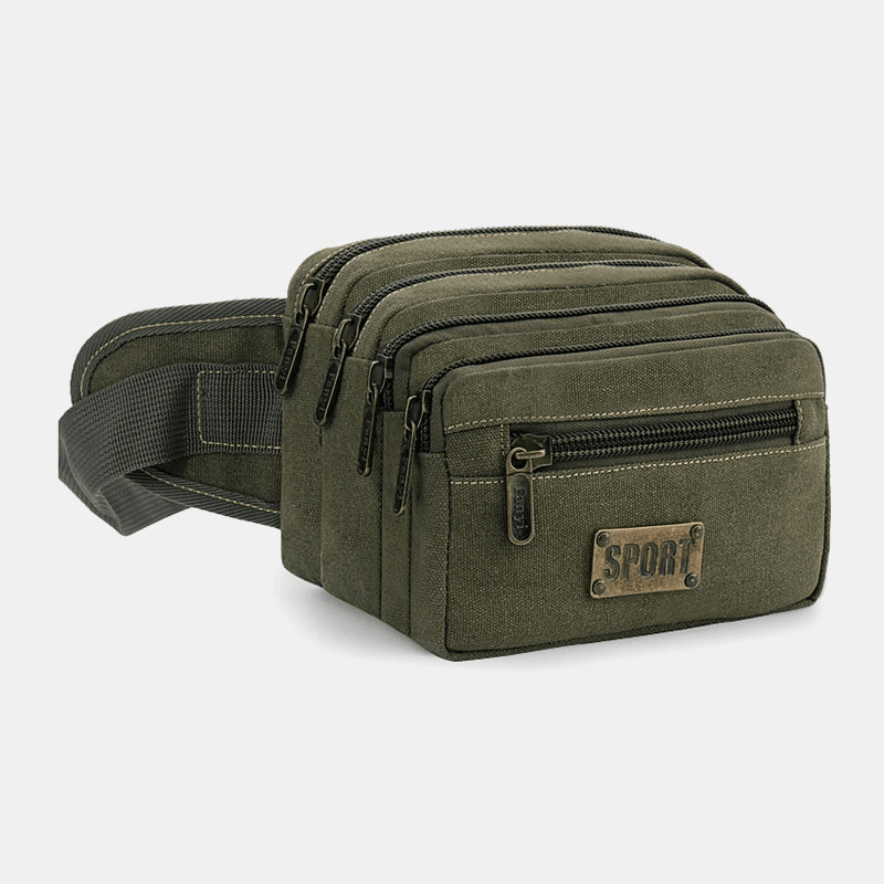 Men Waterproof Multi-Pocket Waist Bag Canvas Large Capacity Multi-Purpose Phone Bag Chest Bag Crossbody Bag Shoulder Bag - MRSLM