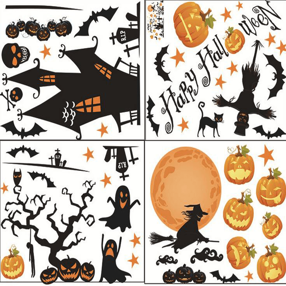 Halloween Waterproof PVC Wall Stickers Gothic Pumpkin Lantern Witch Pattern DIY Home Nursery Kid Room Decoration - MRSLM