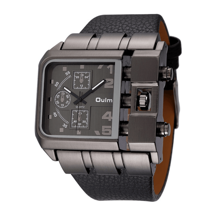 OULM 3364 Fashionable Creative Watch Square Dial Unique Design Leather Strap Quartz Watch - MRSLM