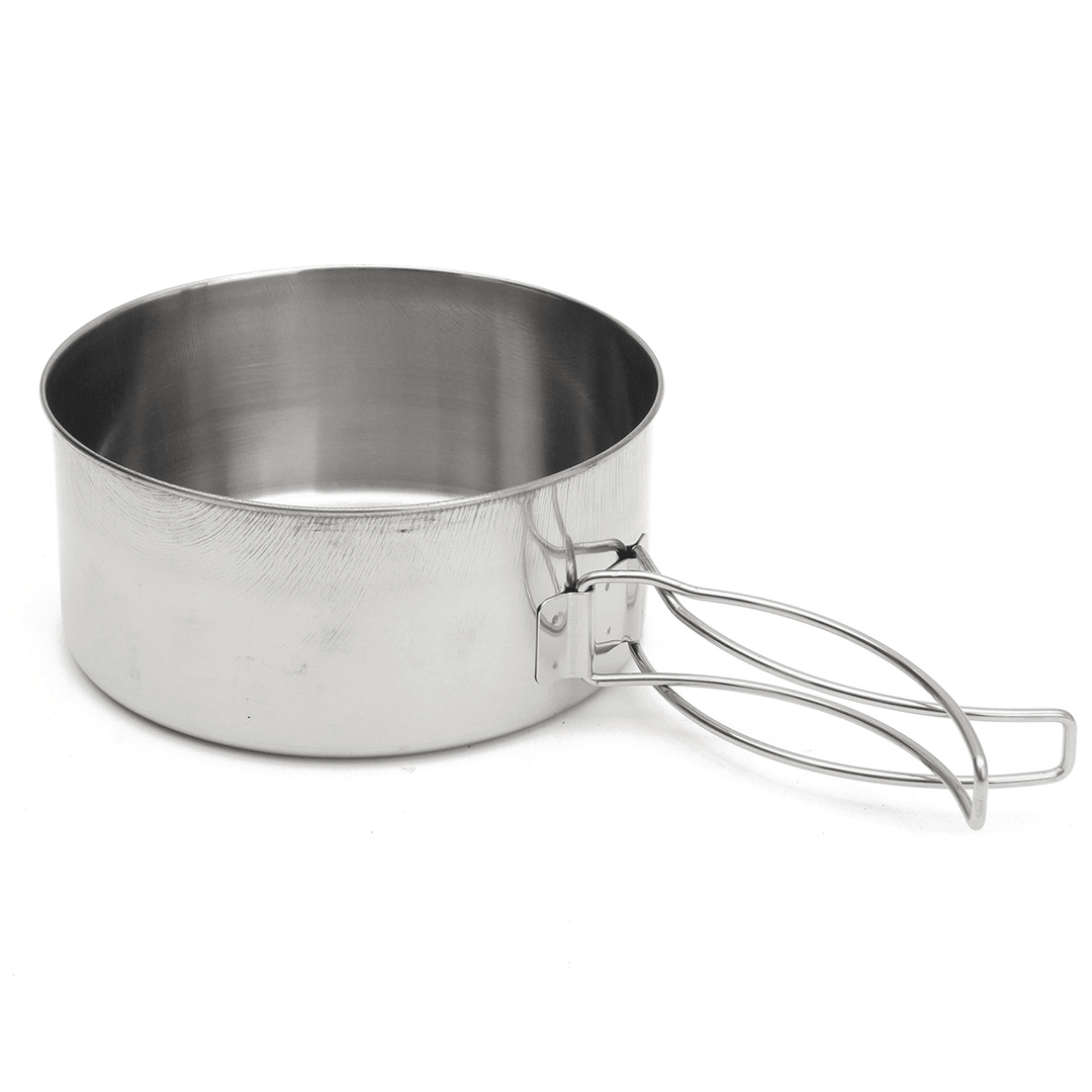 9 Pcs Camping Stainless Steel Cookware Outdoor Pot Bread Plate Cup Picnic Set - MRSLM