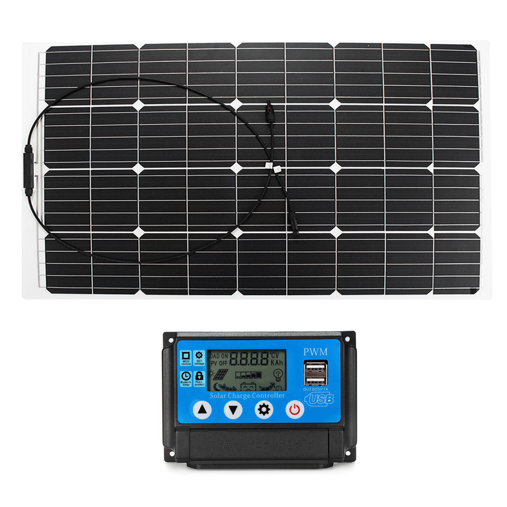 120W 18V Monocrystalline Silicon Semi-Flexible Solar Panel for Car Boat Battery Charge with 10A Solar Controller - MRSLM