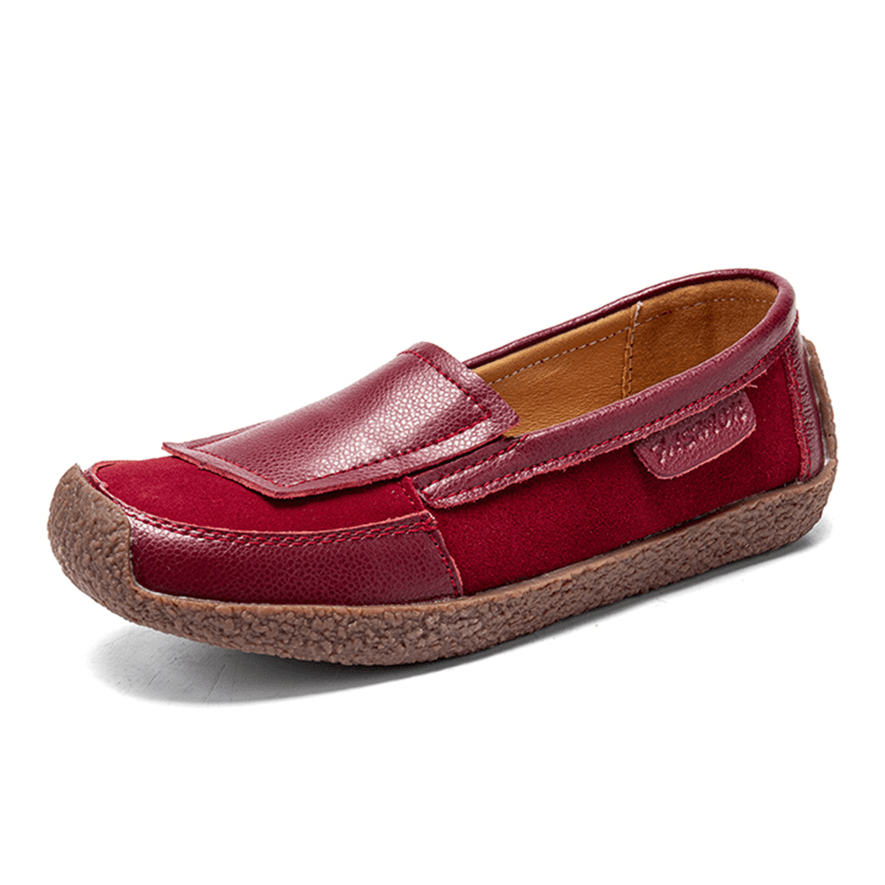 Women Comfy Leather Splicing Soft Slip on Flat Loafers - MRSLM