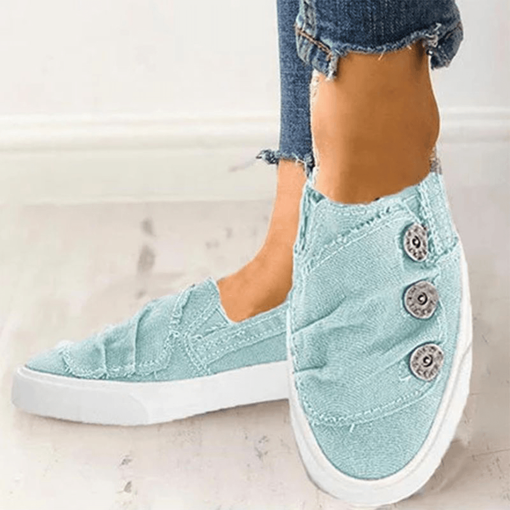 Women Casual Buckle Decoration Comfortable Canvas Slip-On Loafers - MRSLM