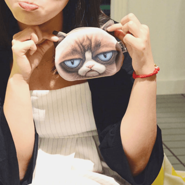 Women Cartoon 3D Cat Head Personality Cute Small Storage Bag Coin Bag - MRSLM