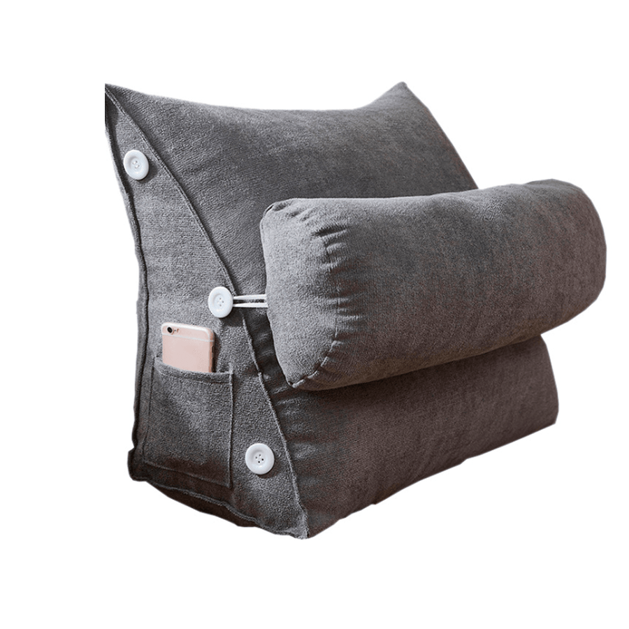 Adjustable Back Wedge Cushion Pillow Triangle Rest Reading Pillow Lumbar Office Cushion with Pocket for Home Sofa Bed - MRSLM