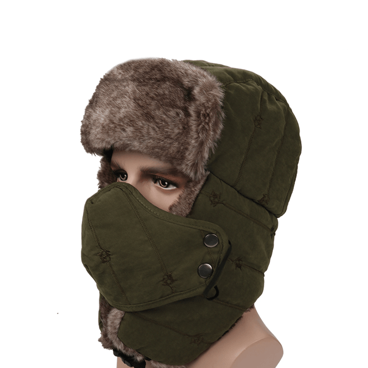 Mens Velvet Winter Russian Hats Outdoor Skiing Windproof with Masks Lei Feng Caps - MRSLM