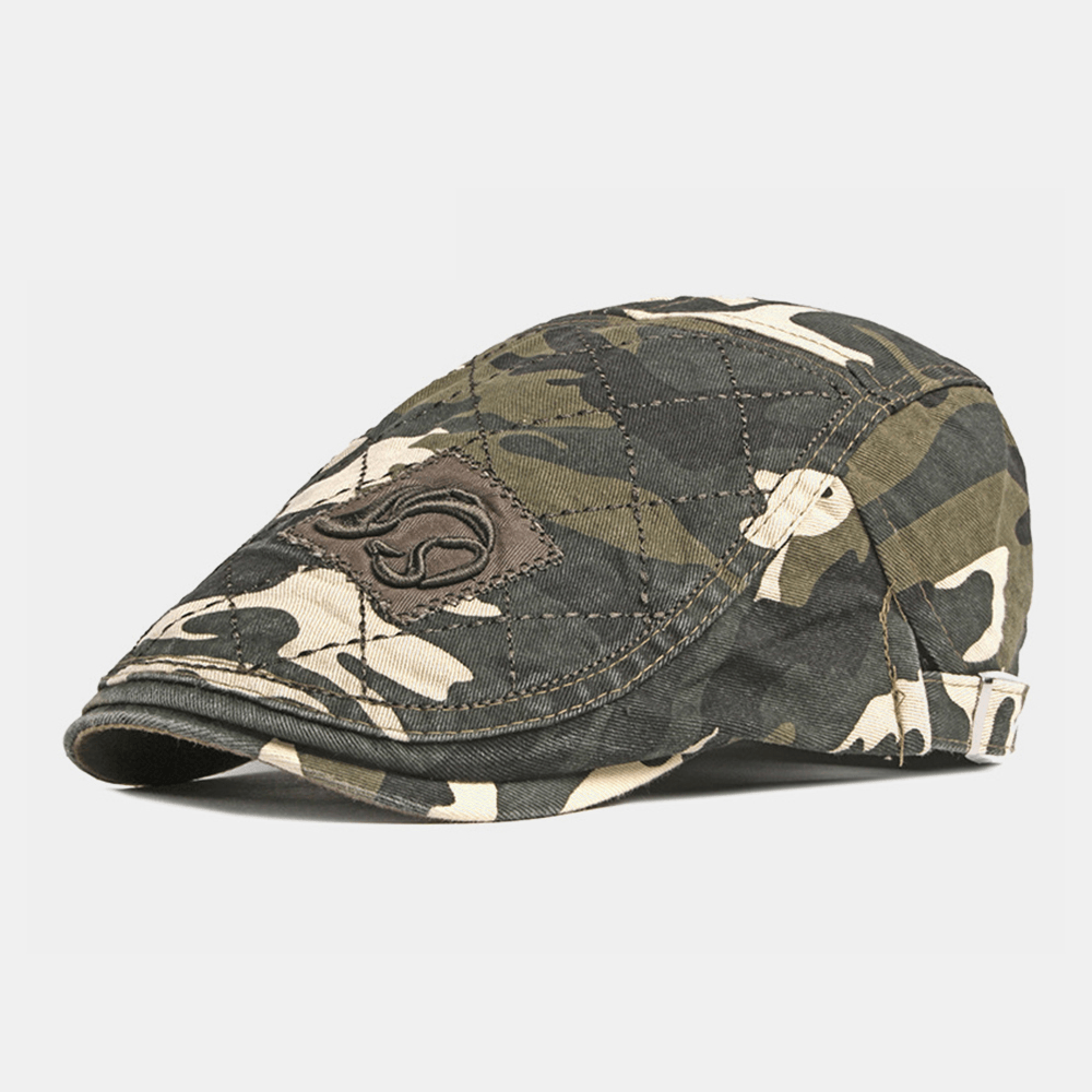 Men Cotton Camouflage Sweat-Absorbent Washable Outdoor Casual Sunshade Forward Hat Beret Hat Flat Hat - MRSLM