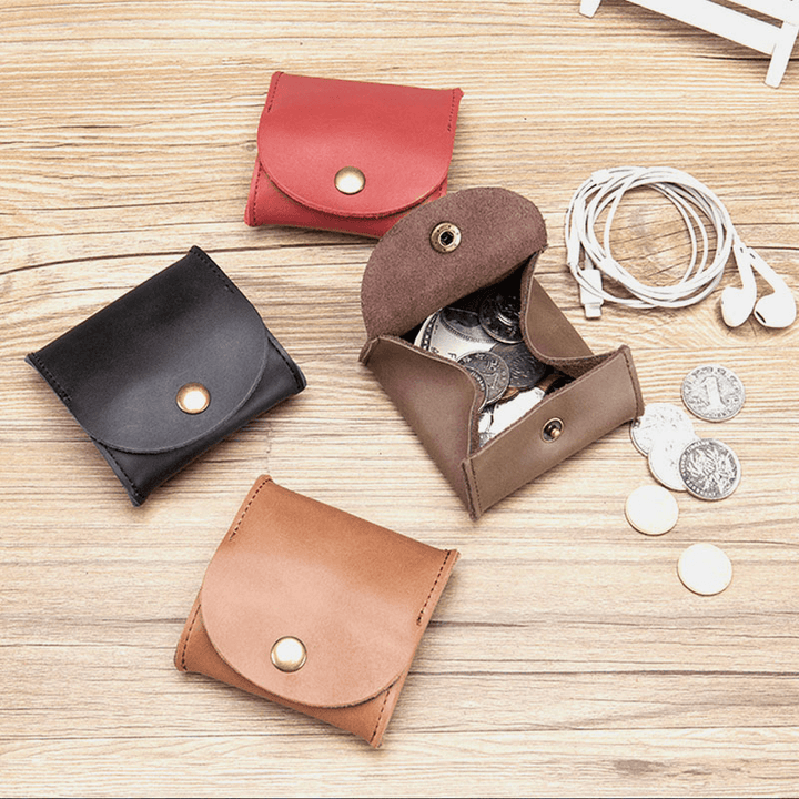 Women Genuine Leather Mini Retro Coin Bag Small Storage Bag Earphone Bag - MRSLM