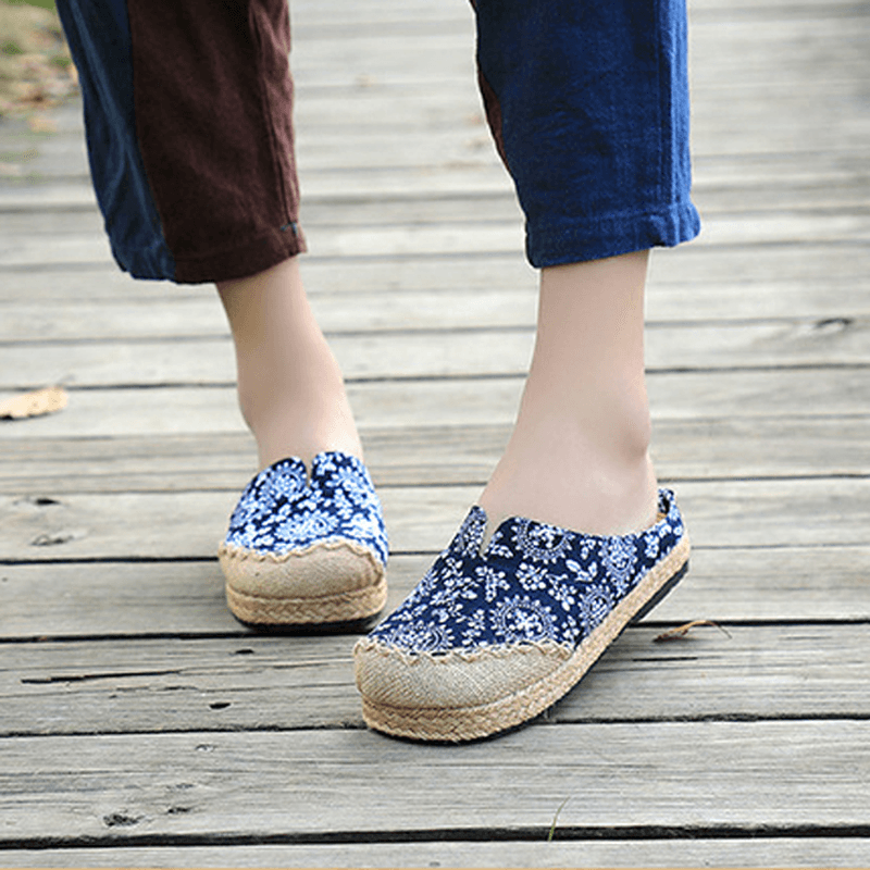 Women Casual Cotton Flax Outdoor Comfortable round Toe Flat Loafer Shoes - MRSLM