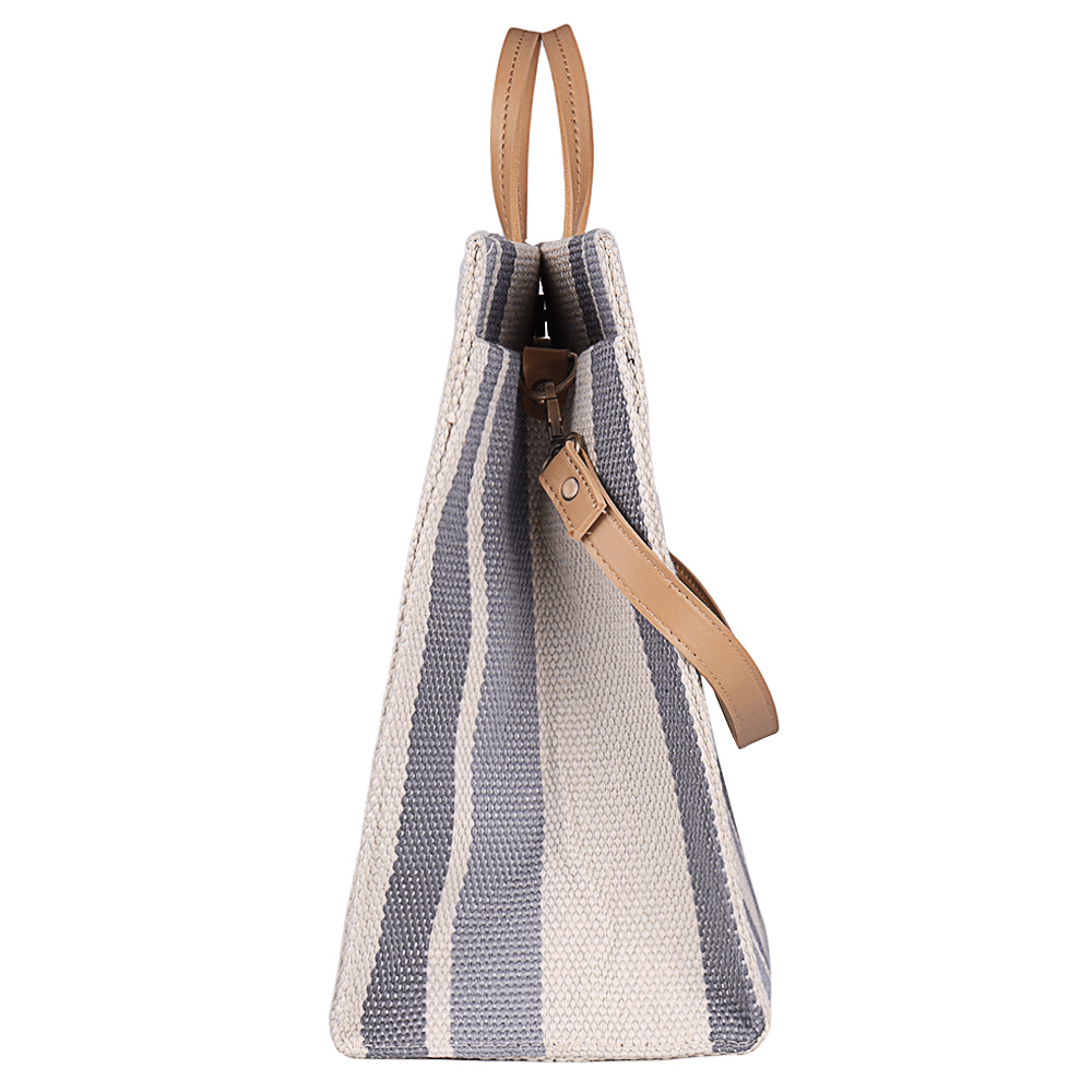 Women Canvas Stitching Color Tote Handbag - MRSLM