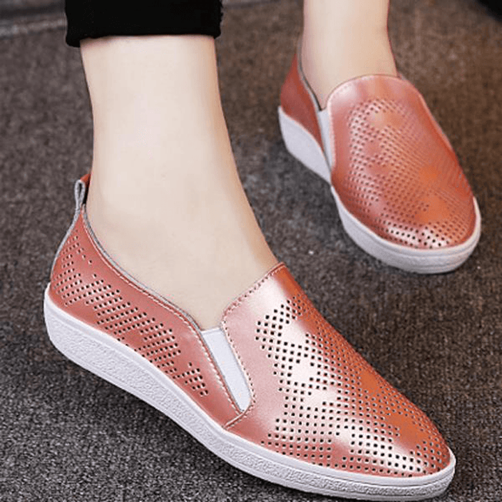 Women Casual Breathable Loafers Hollow Out Slip-On Soft Sole Flat Shoes - MRSLM