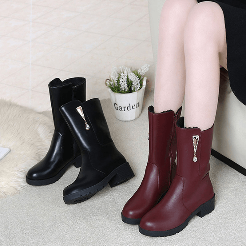 Women Winter Keep Warm Crystal Fashion Mid-Calf Boots - MRSLM