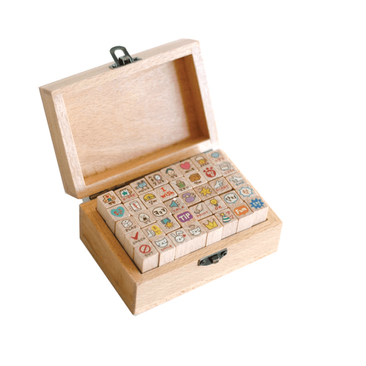 Cute Cat Hand Account Wooden Box Seal Set 40 Small Seals - MRSLM