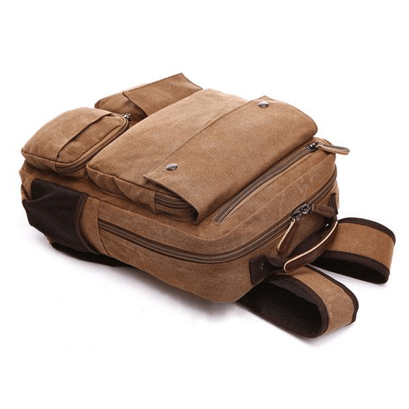 Men Canvas Big Capacity Travel Zipper Multifunctional Shoulders Bag Backpack - MRSLM