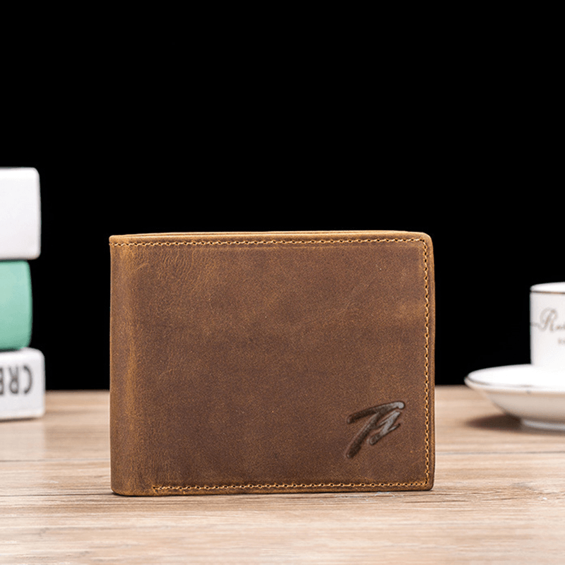 Men Genuine Leather Multifunctional Short Wallet - MRSLM