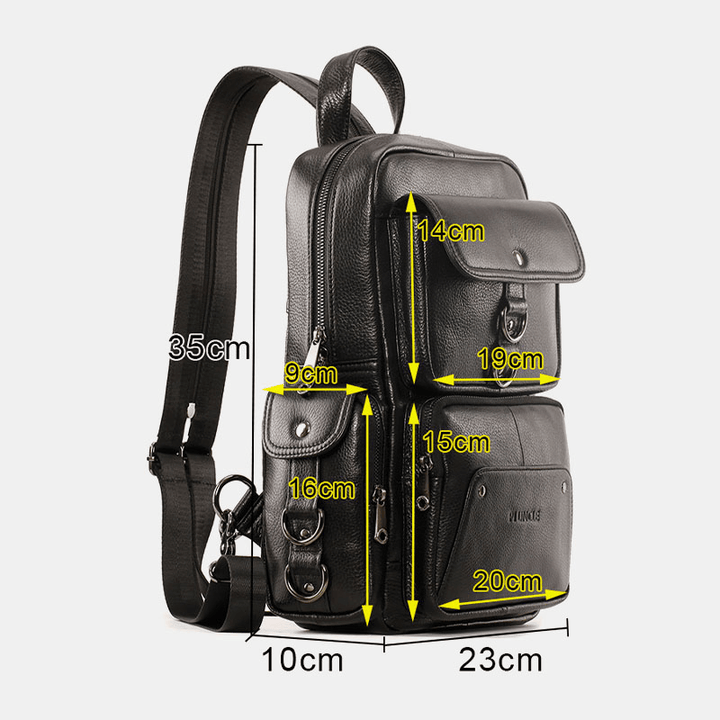 Men Genuine Leather Multifunction Multi-Carry Outdoor Travel Cowhide Crossbody Bag Backpack - MRSLM