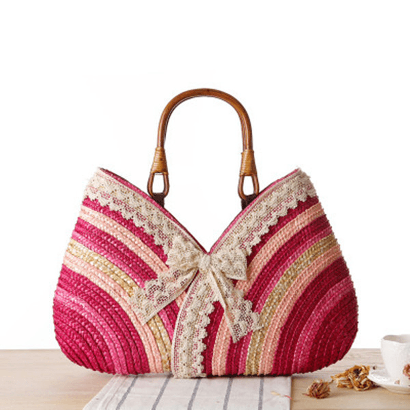 Women Lace Stylish Travel Straw Handbags Beach Bags - MRSLM