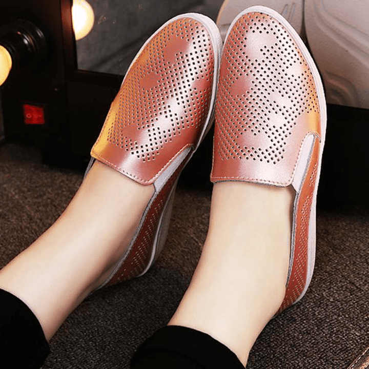 Women Casual Breathable Loafers Hollow Out Slip-On Soft Sole Flat Shoes - MRSLM