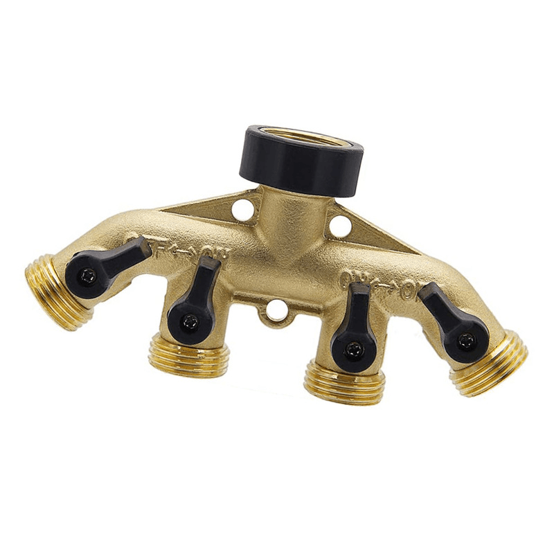 4 Way Heavy Duty Brass Garden Hose Splitter 3/4" Hose Connector 4 Valves Hose Spigot Adapter - MRSLM