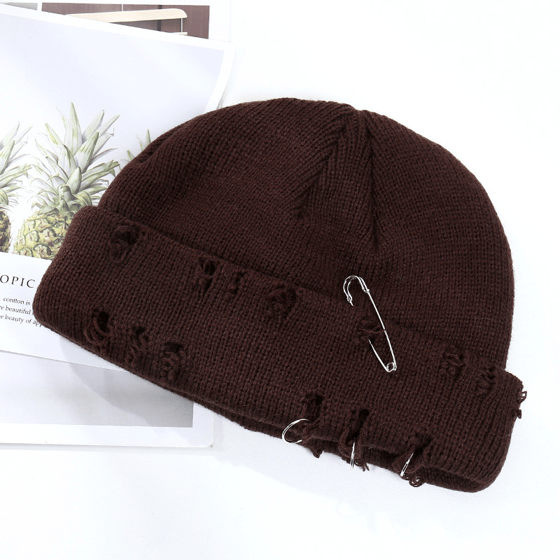 Trendy Ring Pin Hip Hop Woolen Hat for Men and Women Knitted - MRSLM